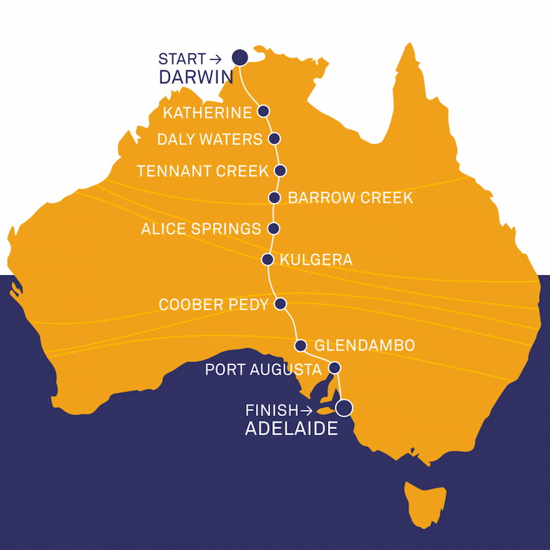 El mapa del World Solar Challenge 2019