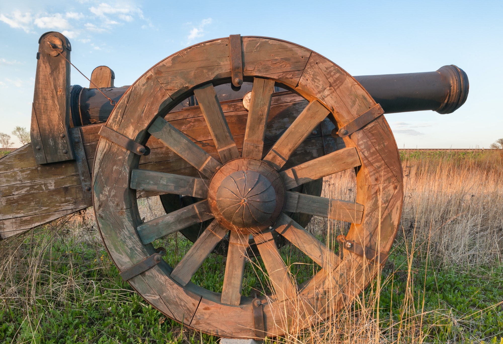 Large wooden wheel of an old cannon