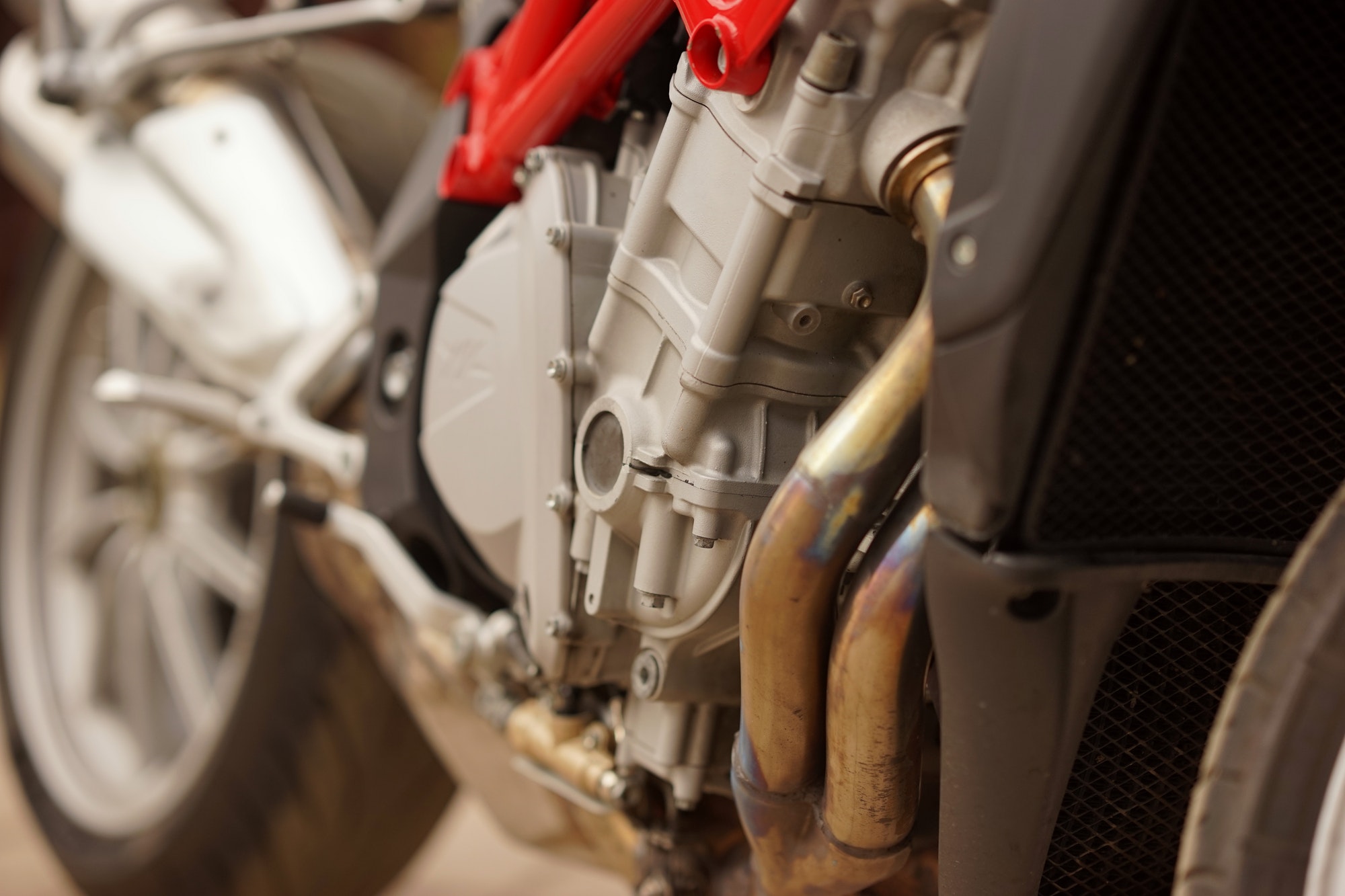 A motorbike standing in the street