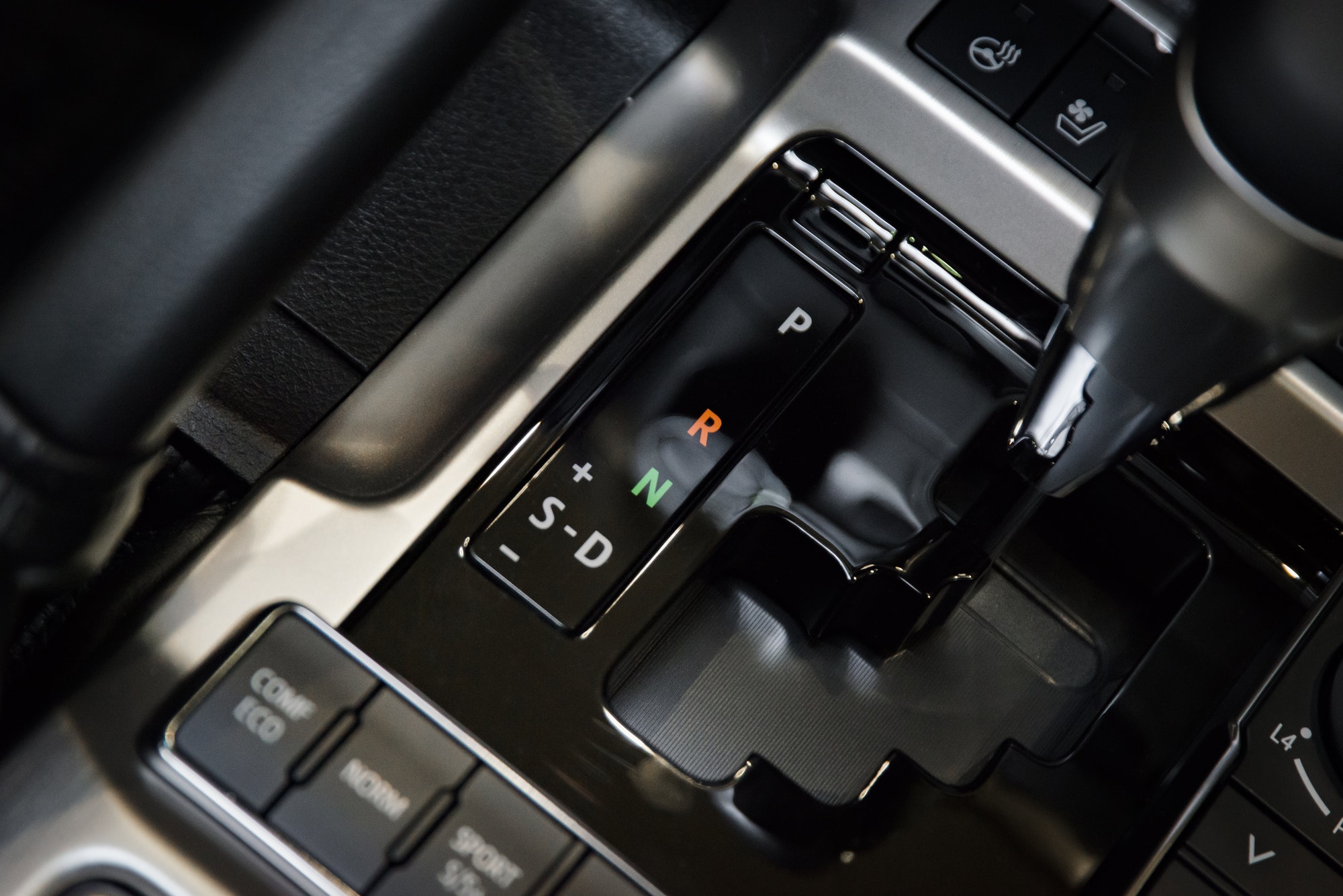 automatic transmission gear stick in modern car interior