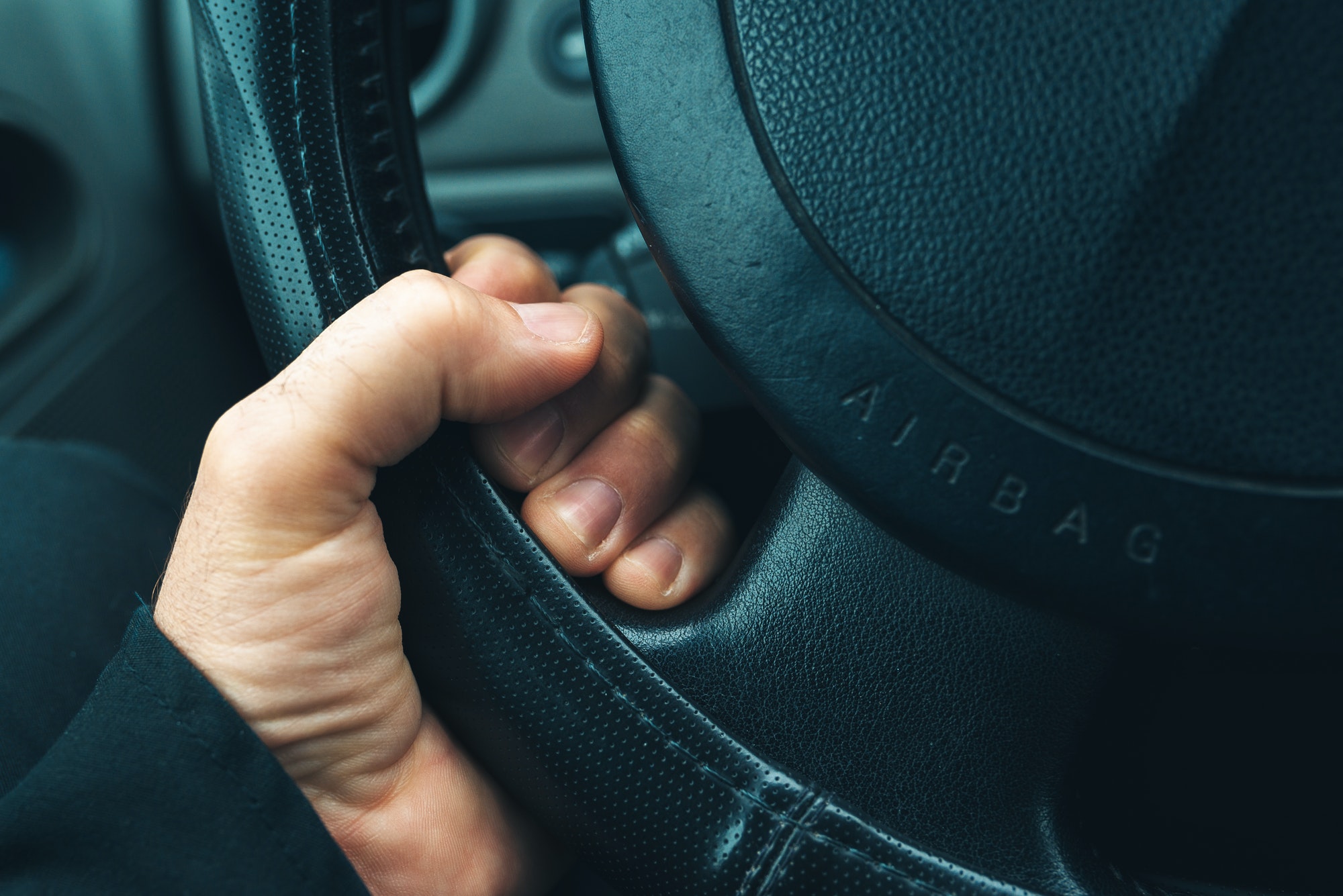 Car airbag on steering wheel