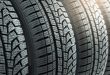 Detail of new winter tires for car with deep rubber patter to increase adhesion