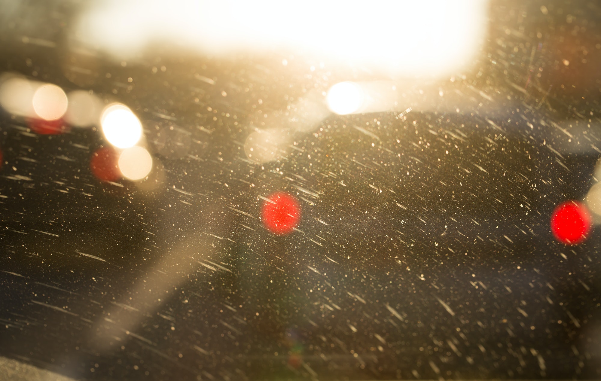 Dusty windshield closeup.