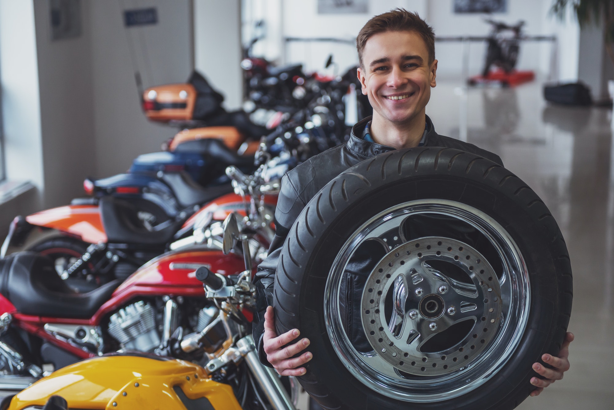 Man in motorbike salon