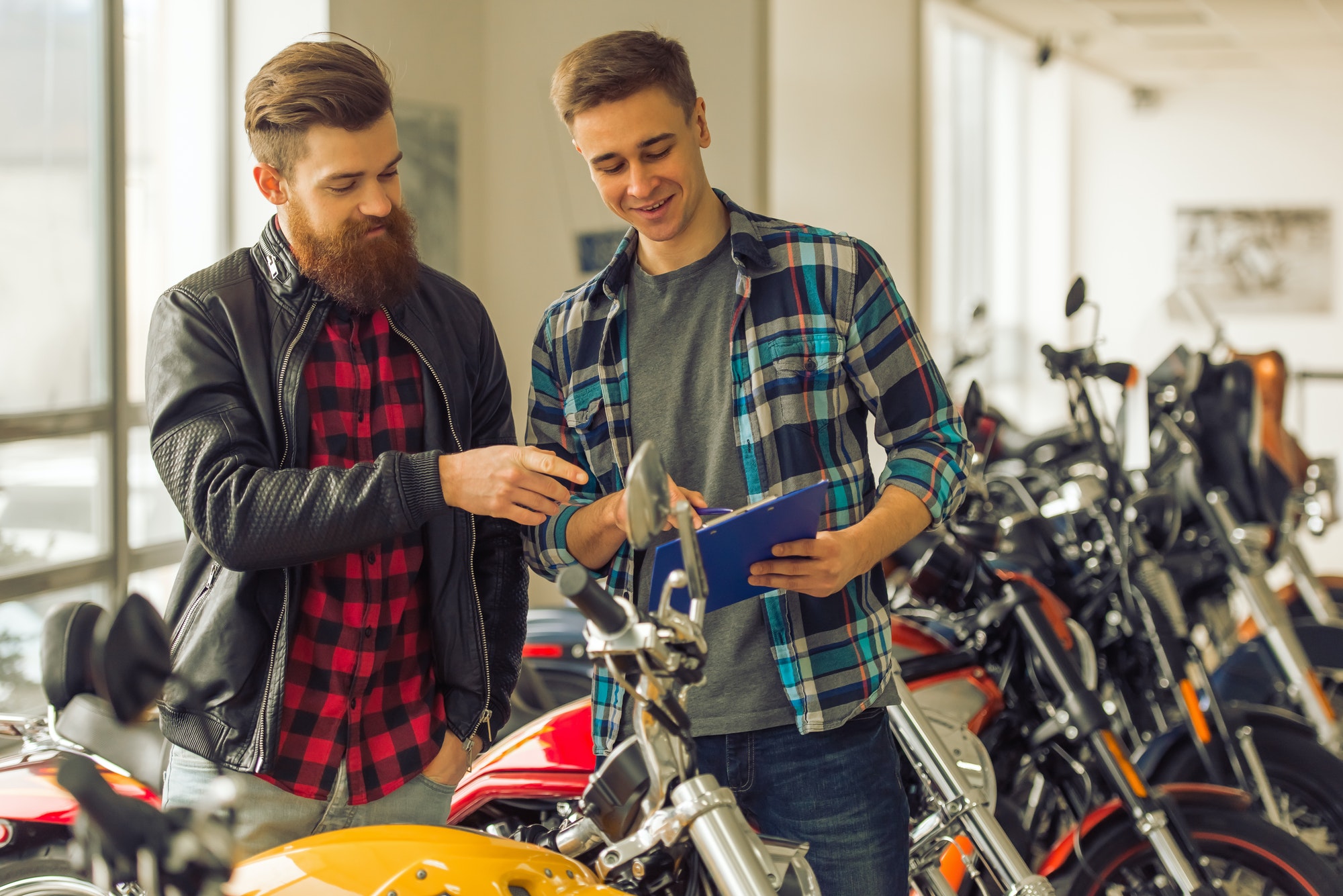 Men in motorbike salon