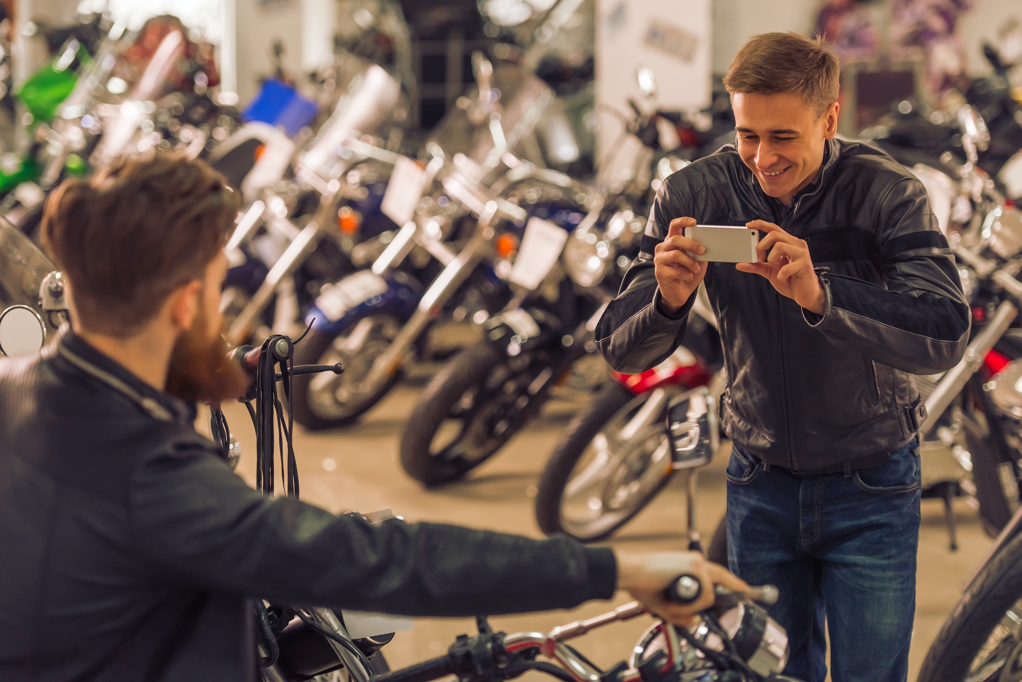 Men in motorbike salon