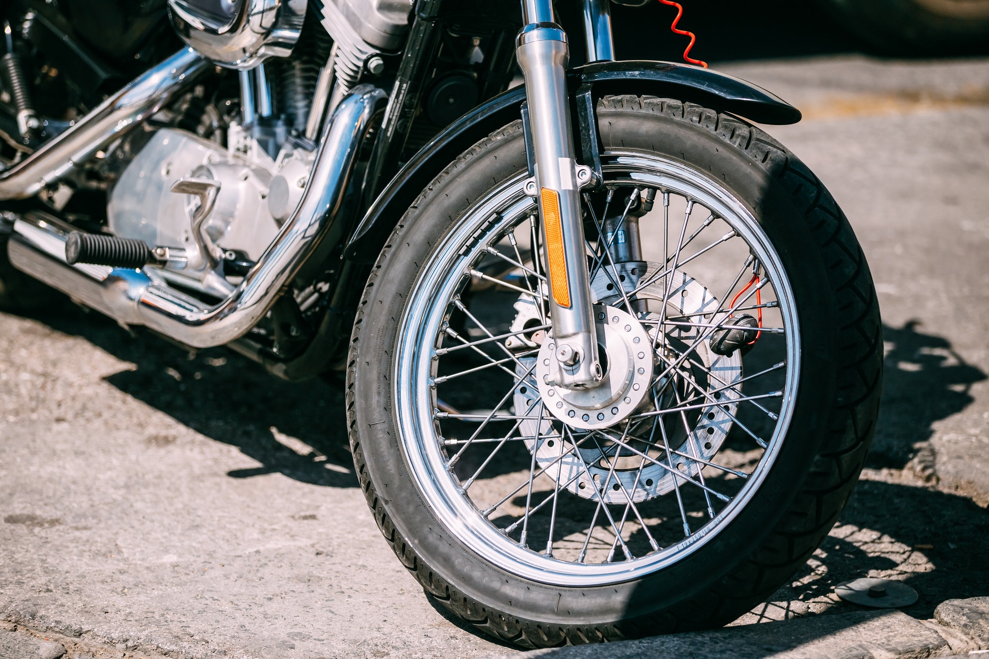 Motorcycle Front wheel close up