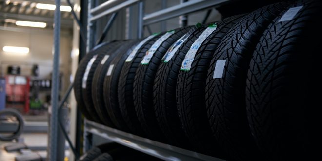 Variety of tyres at busy warehouse