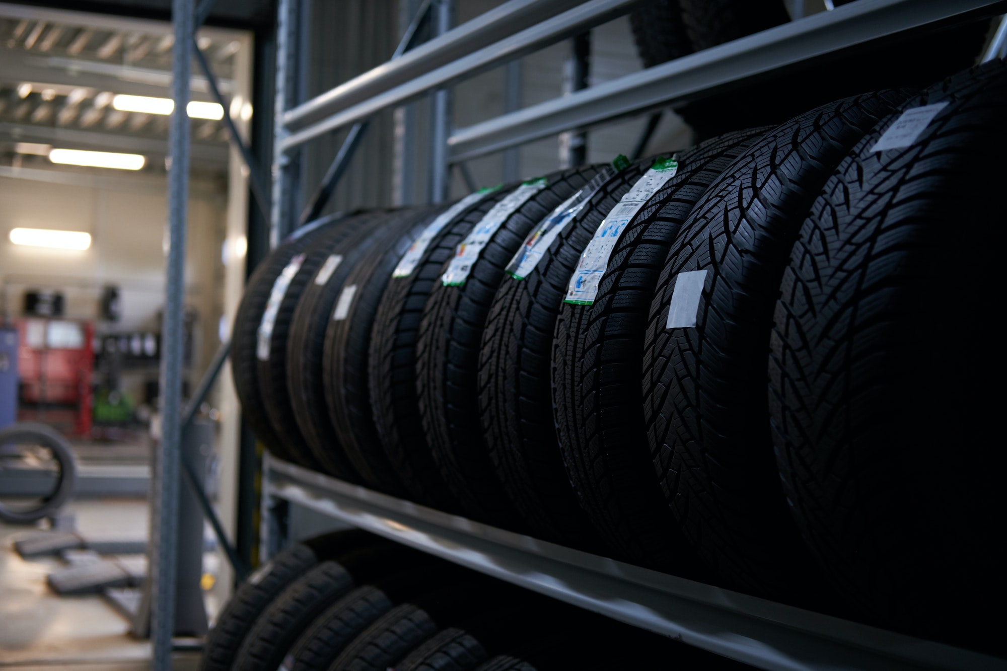 Variety of tyres at busy warehouse
