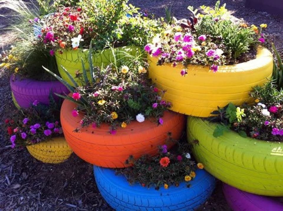 neumáticos para decoración: ideas para la el jardín