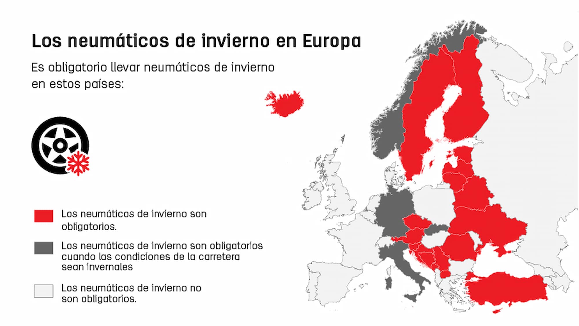 Mapa ley neumáticos de invierno en Europa