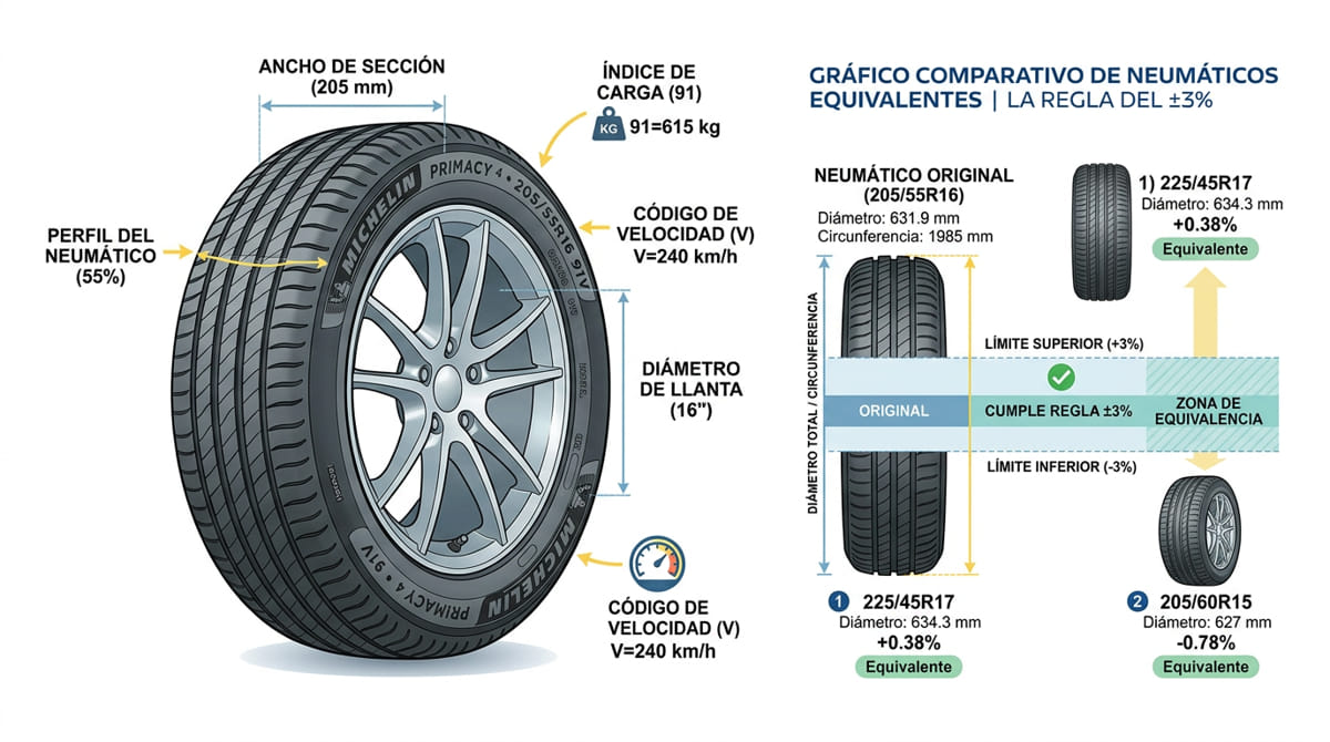 equivalencia neumaticos