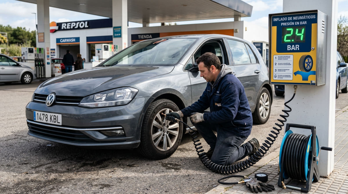 inflado de aire en gasolinera