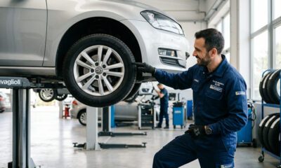 mecanico comprobando neumaticos equivalentes