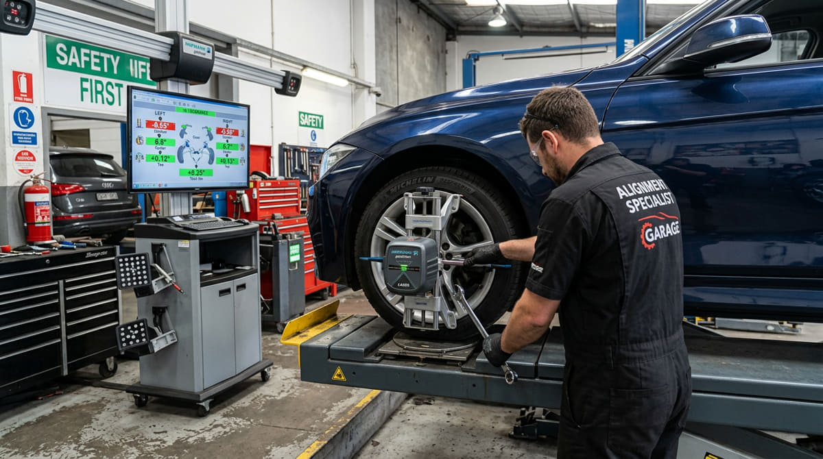 mecanico alineando neumaticos