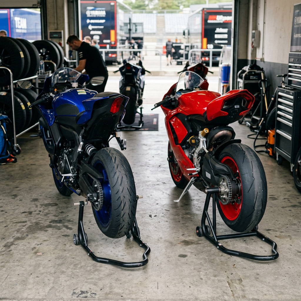 Comparativa entre neumáticos sport-turismo y hypersport donde el Dunlop Sportmax GPR-300 destaca por su equilibrio entre durabilidad, agarre y uso diario en carretera.