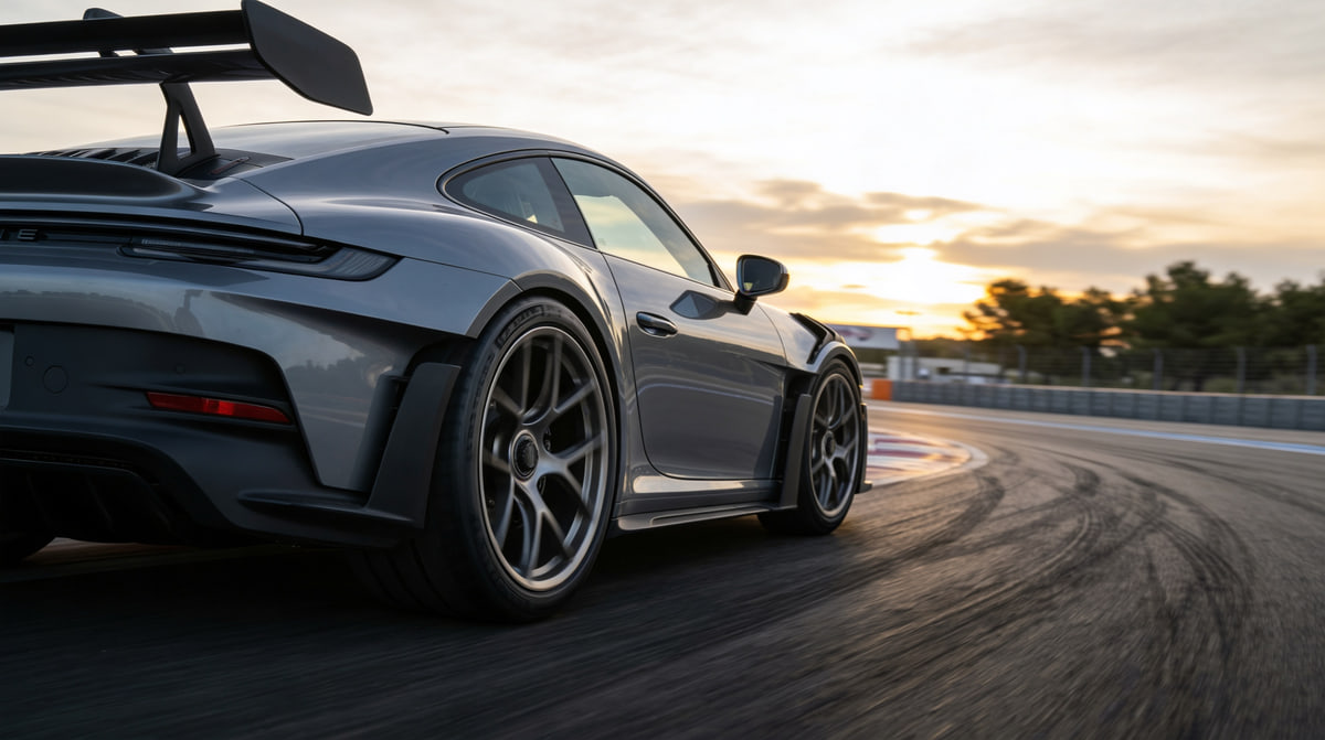 Deportivo de altas prestaciones utilizando neumáticos Michelin Pilot Sport Cup 2 R durante una conducción extrema en pista seca con máximo agarre.
