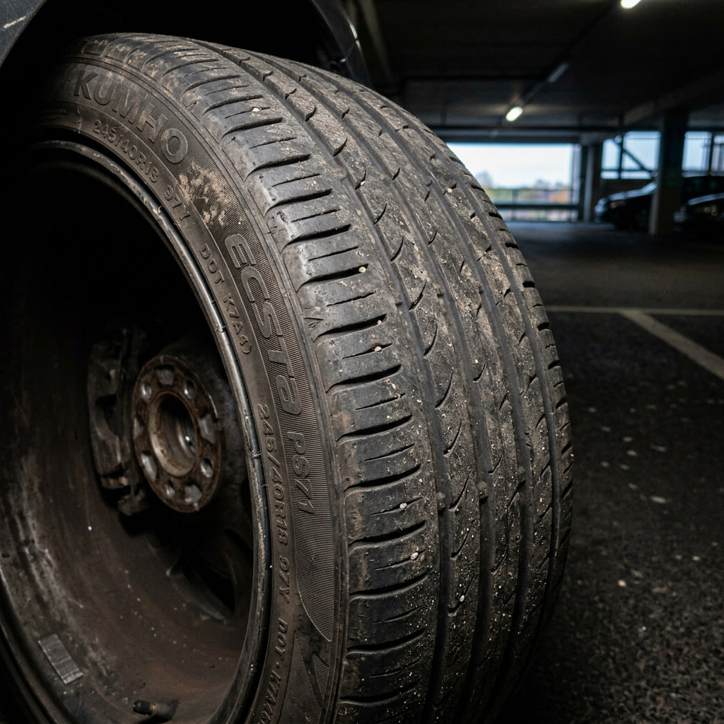 Neumático Kumho Ecsta PS71 con desgaste leve tras uso cotidiano.