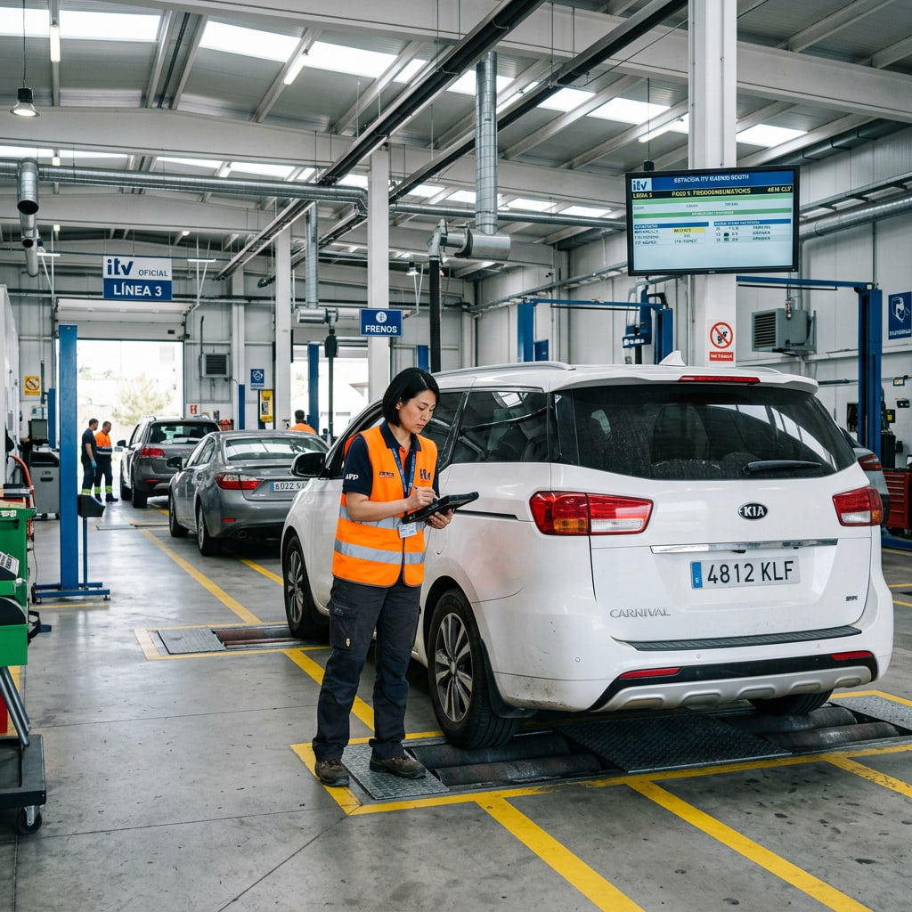 Vehículo en proceso de inspección técnica en una estación ITV autorizada.