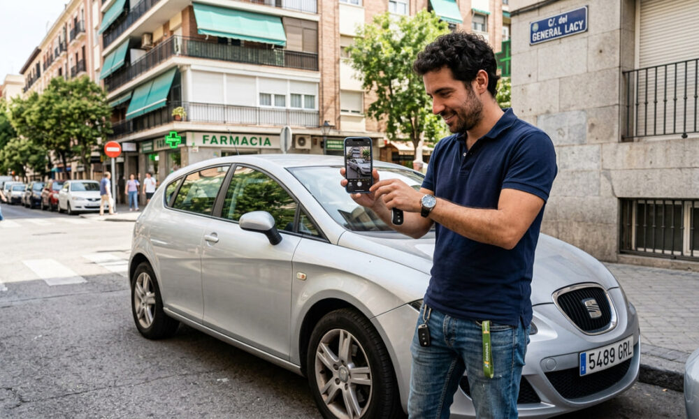 Persona fotografiando un coche para anunciar su venta online.