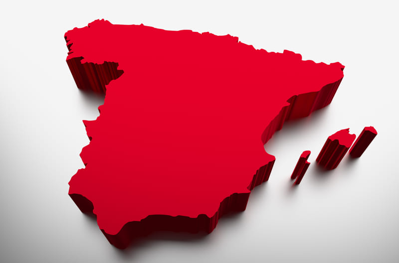 Bandera de España y mapa con ubicación de Muchoneumático